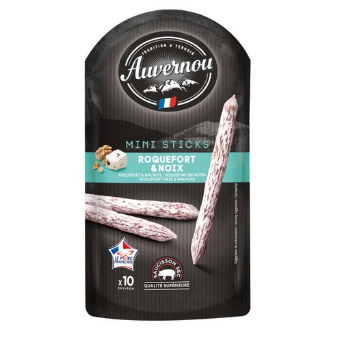 Francuska kiełbasa Saucisson Roquefort Noix Savernou 100 g / francuska kiełbasa dojrzewająca z serem Roquefortem i orzechami
